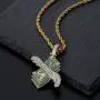 TOPGRILLZ Iced Out Pendant US Dollar Money Style 14K Gold Plated Cubic Zircon Necklace for Men Women Hip Hop Rock Jewelry Gifts