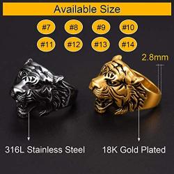 ChainsPro Mens Stunning Tiger Head Rings, Nice Craftmanship, Spiritual Animal Ring, Size #7-#14, 316L Stainless Steel/18K Gold Plated (Send Gift Box)
