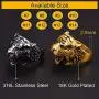 ChainsPro Mens Stunning Tiger Head Rings, Nice Craftmanship, Spiritual Animal Ring, Size #7-#14, 316L Stainless Steel/18K Gold Plated (Send Gift Box) ChainsPro Mens Stunning Tiger Head Rings, Nice Craftmanship, Spiritual Animal Ring, Size #7-#14, 316L Stainless Steel/18K Gold Plated (Send Gift Box)