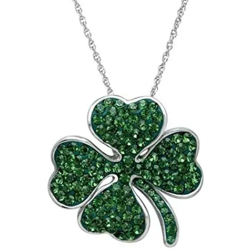 Crystaluxe Clover Pendant Necklace with Swarovski Crystals in Sterling Silver