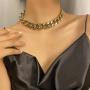 Chunky Necklaces Bracelet Set Leopard Print Punk Chain Gold Statement Collar Necklace Hip Hop Curb Cuban Thick Short Choker Chunky Thick Chain Necklace for Women Jewelry Party