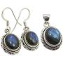 SilverStarJewel Discount Jewelry Set 925 Solid Silver Blue LABRADORITE Earrings And Pendant