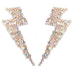 Exaggerated Shiny Rhinestone Flash Drop Dangle Earrings Lightning Bolt Statement Earrings Heavens Cloud Nature Weather Party Jewelry