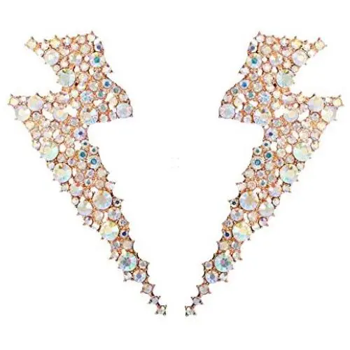 Exaggerated Shiny Rhinestone Flash Drop Dangle Earrings Lightning Bolt Statement Earrings Heavens Cloud Nature Weather Party Jewelry