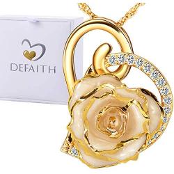 DEFAITH Real Rose Pendant Necklace 24K Gold Dipped, Best Gifts for her Wife Girlfriend Mother Women for Anniversary Valentines Day Birthday