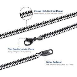 MOWOM Black Chain Necklace for Men Women Boy 316L Stainless Steel Water Resistent Big Thick Cuban Link Chains Plated & Brushed Finish Silver Color with Gift Box (4.6-6.5 MM Wide, 16-36 Inches Long)