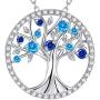 Sterling Silver Tree of Life Necklace for Her Birthday Gifts March Birthstone Aquamarine Jewelry Blue Sapphire Simulated Diamond Pink Tourmaline Citrine Garnet Necklace
