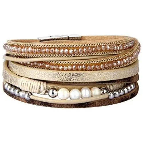 AZORA Womens Leather Wrap Bracelet Handmade Stacking Cuff Bracelets for Women Girls Gift AZORA Womens Leather Wrap Bracelet Handmade Stacking Cuff Bracelets for Women Girls Gift