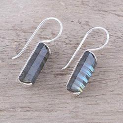 NOVICA Labradorite .925 Sterling Silver Drop Earrings, Beautiful Aurora