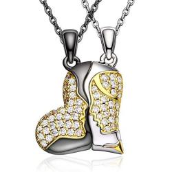 DESIMTION Love Heart Matching Necklaces for Couples,His and Her Gifts for Couples,Wedding Jewelry Set for Men Women