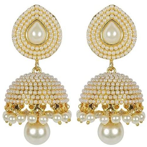 Royal Bling Golden Pearl Minakari Jhumki/Jhumka Earrings