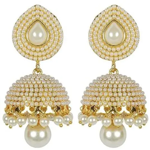 Royal Bling Golden Pearl Minakari Jhumki/Jhumka Earrings