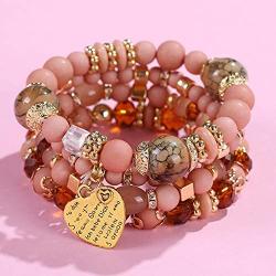 DINGFASHION Beaded Bracelets Stackable Bracelets Bohemian Stretch Strand Bangles 4 Strings Bracelet Set, Heart Charm Starfish Charm