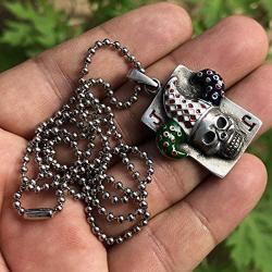 Halloween Jewelry Clown Joker card J-Jack Skull Horror Gothic Zombie Pewter Mens Pendant Necklace Good Luck Lucky Wealth Money Charm Safe Travel Protection Amulet Safety Talisman w Silver Ball Chain