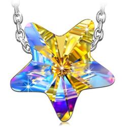QIANSE Mothers Day Necklaces Gifts for Women 925 Sterling Silver Lucky Star Necklaces Made with Crystal, Star Jewelry for Women Necklaces for Women Teenager, Gifts for Her