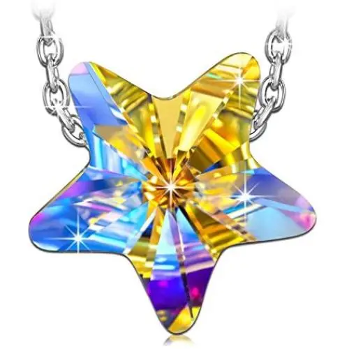 QIANSE Mothers Day Necklaces Gifts for Women 925 Sterling Silver Lucky Star Necklaces Made with Crystal, Star Jewelry for Women Necklaces for Women Teenager, Gifts for Her