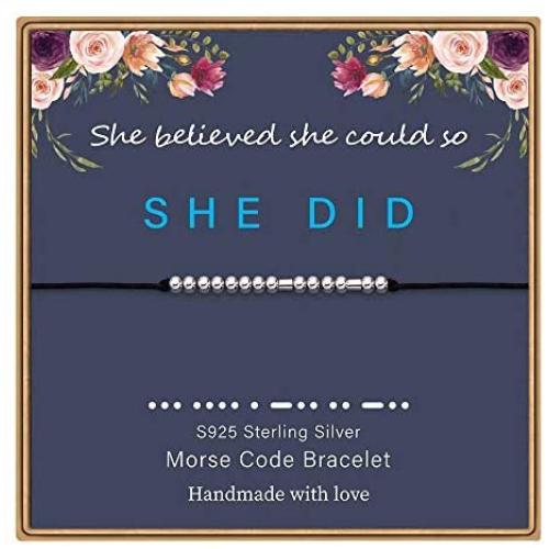 IEFWELL Morse Code Bracelets for Women Girls, S925 Sterling Silver Beads on Silk Message Friendship Gifts Friendship Bracelets Gifts for Friends Gifts for Best Friends Women