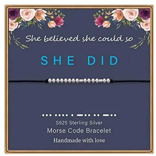 IEFWELL Morse Code Bracelets for Women Girls, S925 Sterling Silver Beads on Silk Message Friendship Gifts Friendship Bracelets Gifts for Friends Gifts for Best Friends Women