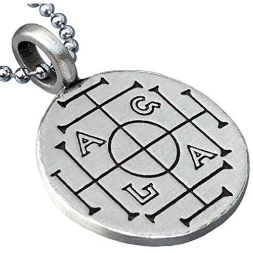 Jewish Judaism Jewelry AGLA Atah Gibor Le-olam Adonai אגלא Pewter Mens Pendant Necklace Protection Amulet Luck Money Wealth Talisman Safe Travel Charm Victory Medallion for men w Silver Ball Chain