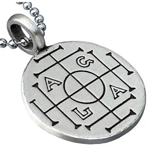 Jewish Judaism Jewelry AGLA Atah Gibor Le-olam Adonai אגלא Pewter Mens Pendant Necklace Protection Amulet Luck Money Wealth Talisman Safe Travel Charm Victory Medallion for men w Silver Ball Chain