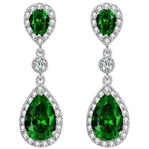 EleQueen 925 Sterling Silver Full Prong Cubic Zirconia Birthstone Teardrop Bridal Dangle Earrings EleQueen 925 Sterling Silver Full Prong Cubic Zirconia Birthstone Teardrop Bridal Dangle Earrings