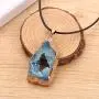 Natural Agate Slice Druzy Necklace - Irregular Slice Natural Quartz Geode Pendant Necklace with Gold Plated Edge, Bohemian Natural Stone Jewelry for Women