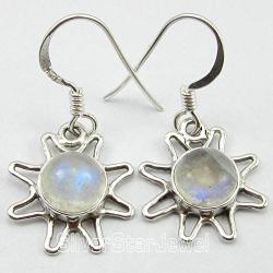 SilverStarJewel 925 Sterling Silver Natural Rainbow Moonstone Sun Earrings 2.8 cm