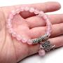 Top Plaza Stretch Rose Quartz Tree of Life Lucky Stone Bracelet Reiki Healing Crystal Gemstone Dangle Charms Pendant Birthstone Bracelet(6.2'')