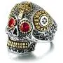 IFUAQZ Mens Vintage Stainless Steel Silver Gold Gothic Cross Sugar Skull Biker Ring with Green Eye Halloween IFUAQZ Mens Vintage Stainless Steel Silver Gold Gothic Cross Sugar Skull Biker Ring with Green Eye Halloween