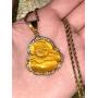 Men Women Jewelry Iced Laughing Yellow Jade Buddha Pendant Necklace Rope Chain Genuine Certified Grade A Jadeite Jade Hand Crafted, Jade Necklace, 14k Gold Over Laughing Jade Buddha Necklace, Yellow Violet Jade Medallion, Fast Prime Shipping