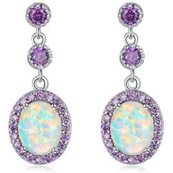 CiNily Fire Opal Amethyst Dangle Drop Earrings 18K White Gold/Rose Gold Plated Opal Jewelry for Women Gemstone Stud Earrings 7/8''