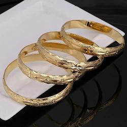 Yidan 4pcs 24k Gold Bangle for Women Gold Dubai Bride Wedding Ethiopian Bracelet Africa Bangle Arab Jewelry