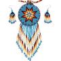 Native Style Beaded Necklace Earrings Set with Large Rosette Pendant