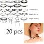 Choker Set 20 Pcs Adjustable Classic Black Choker Necklace Foot Set for Christmas Gift Velvet Metal Pendant Making Chains Vintage Lolita Styles for Women Girls