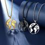 beautlace World Map Necklace Silver/18K Gold/Black Gun Plated Geometric Globe Earth Wanderlust Pendant Round Coin World Continents Travel Gifts for Men and Women