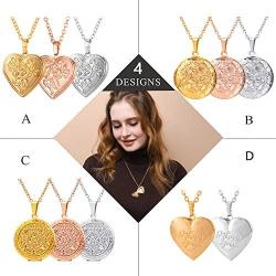 U7 Women Girls Photo Locket Pendant Heart/Round Shaped Fashion Jewelry 18K Gold Plated Necklace, with Custom Image or Text Engrave Service