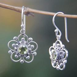 NOVICA 925 Sterling Silver and Peridot Flower Dangle Earrings, Natures Gift