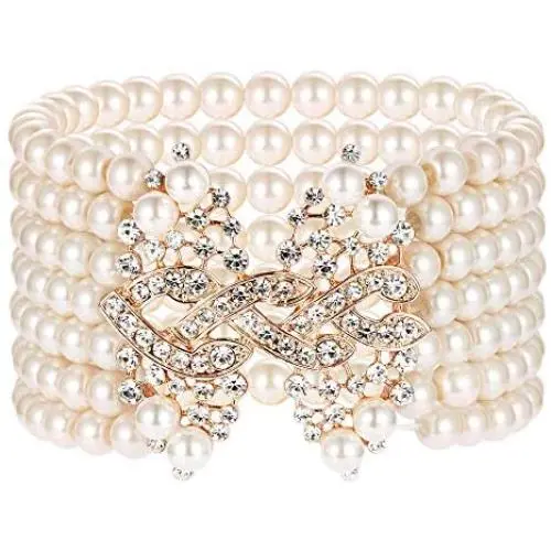 Coucoland 1920s Flapper Pearl Bracelet Great Gatsby Elastic Imitation Pearl Bracelet Art Deco Pearl Bracelet Roaring 20s Accessories Jewelry 7 Rows Coucoland 1920s Flapper Pearl Bracelet Great Gatsby Elastic Imitation Pearl Bracelet Art Deco Pearl Bracelet Roaring 20s Accessories Jewelry 7 Rows