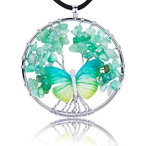 ''N/A'' Tree of Life with Butterfly Healing Crystal Gemstone Chakra Pendant. Reiki Necklace. Carved Jewelry for Women ''N/A'' Tree of Life with Butterfly Healing Crystal Gemstone Chakra Pendant. Reiki Necklace. Carved Jewelry for Women