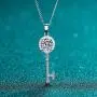 PINGTOUGE Hearts and Arrows Moissanite Key Pendant Necklace 925 Sterling Silver Lucky Lock Opener 18'' Rolo Link Chain for Women Girls