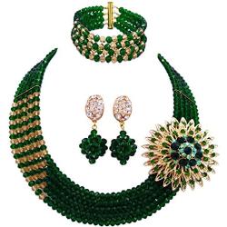 aczuv 5 Rows Nigerian Beads Jewelry Set African Beads Necklace Wedding Party Jewelry Sets