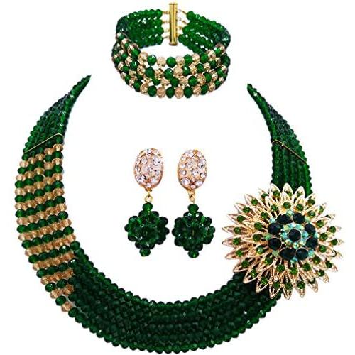 aczuv 5 Rows Nigerian Beads Jewelry Set African Beads Necklace Wedding Party Jewelry Sets