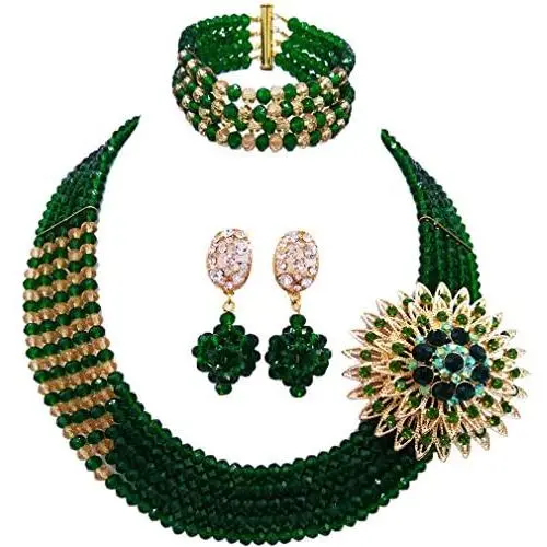 aczuv 5 Rows Nigerian Beads Jewelry Set African Beads Necklace Wedding Party Jewelry Sets aczuv 5 Rows Nigerian Beads Jewelry Set African Beads Necklace Wedding Party Jewelry Sets