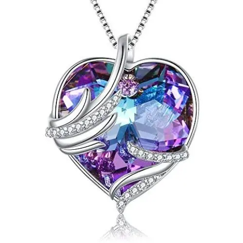 EleQueen Angel Wings Swarovski Crystals Heart Necklace CZ Silver Tone Bermuda Blue/Purple Pendant Jewelry Gifts for Women Girls EleQueen Angel Wings Swarovski Crystals Heart Necklace CZ Silver Tone Bermuda Blue/Purple Pendant Jewelry Gifts for Women Girls