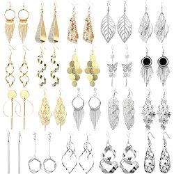 20 Pairs Alloy Earrings with 8 PCS Gold,12 PCS Sliver,20 Styles of Earrings for Women Girls Jewelry Fashion and Valentine Birthday Party
