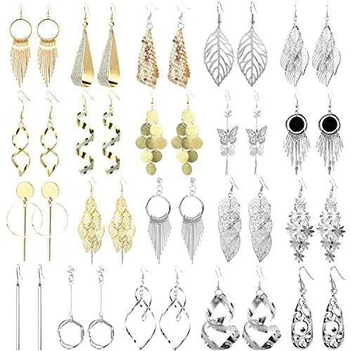 20 Pairs Alloy Earrings with 8 PCS Gold,12 PCS Sliver,20 Styles of Earrings for Women Girls Jewelry Fashion and Valentine Birthday Party