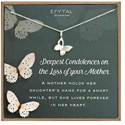 EFYTAL Condolence Gifts, 925 Sterling Silver Butterfly Necklace in Remembrance of Mother, Sympathy Gift for Passing of Mom, Condolences Jewelry for Her