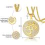 Mens Buddha Namaste Ohm Om Aum Sanskrit Symbol Medallion Pendant Necklace with CZ,Hindu Yoga Jewelry