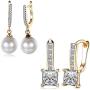 Elegant 18K Gold Plated Cubic Zirconia Dangle Earrings Pearl Drop Earring For Girls Womens Nice Gift (2 Pcs)