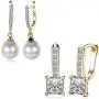 Elegant 18K Gold Plated Cubic Zirconia Dangle Earrings Pearl Drop Earring For Girls Womens Nice Gift (2 Pcs) Elegant 18K Gold Plated Cubic Zirconia Dangle Earrings Pearl Drop Earring For Girls Womens Nice Gift (2 Pcs)